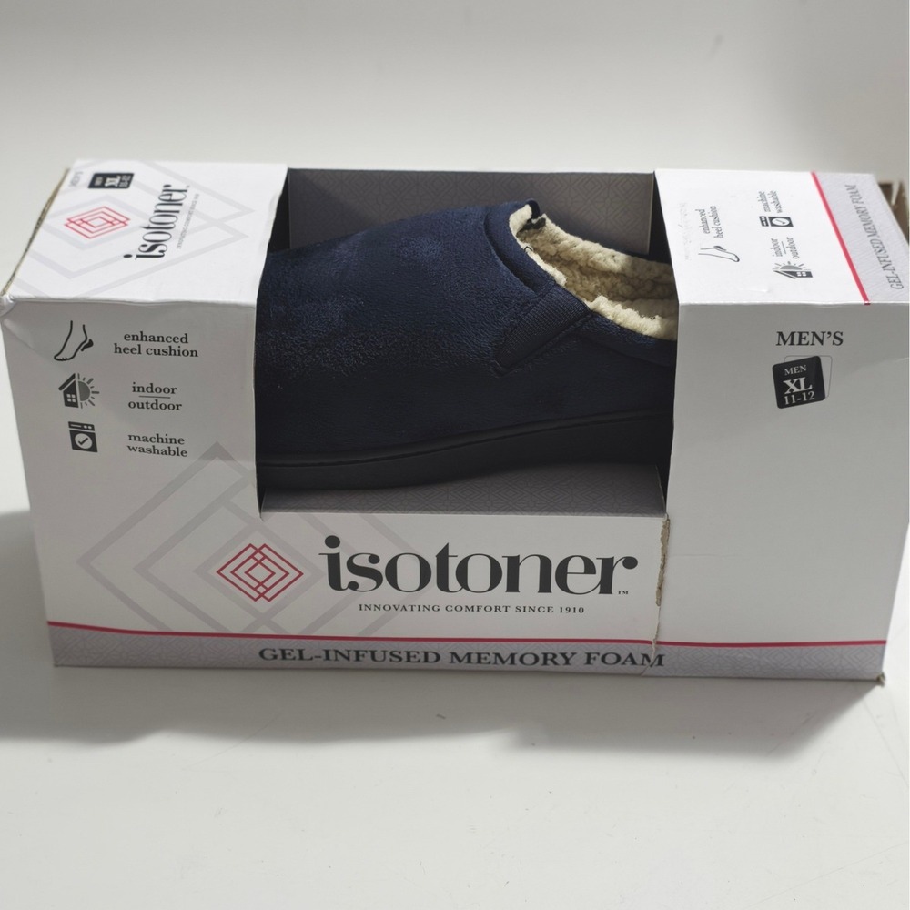 Isotoner Slip On Slippers Mens XL 11-12 Navy Blue Microsuede Memory Foam NEW